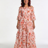 Розали | Рокля Макси с Цветен Дизайн и Ръкави Off Shoulder