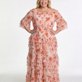 Розали | Рокля Макси с Цветен Дизайн и Ръкави Off Shoulder