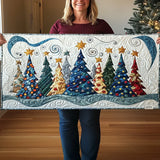 キルティングテーブルランナー - 雪景色の松林デザイン